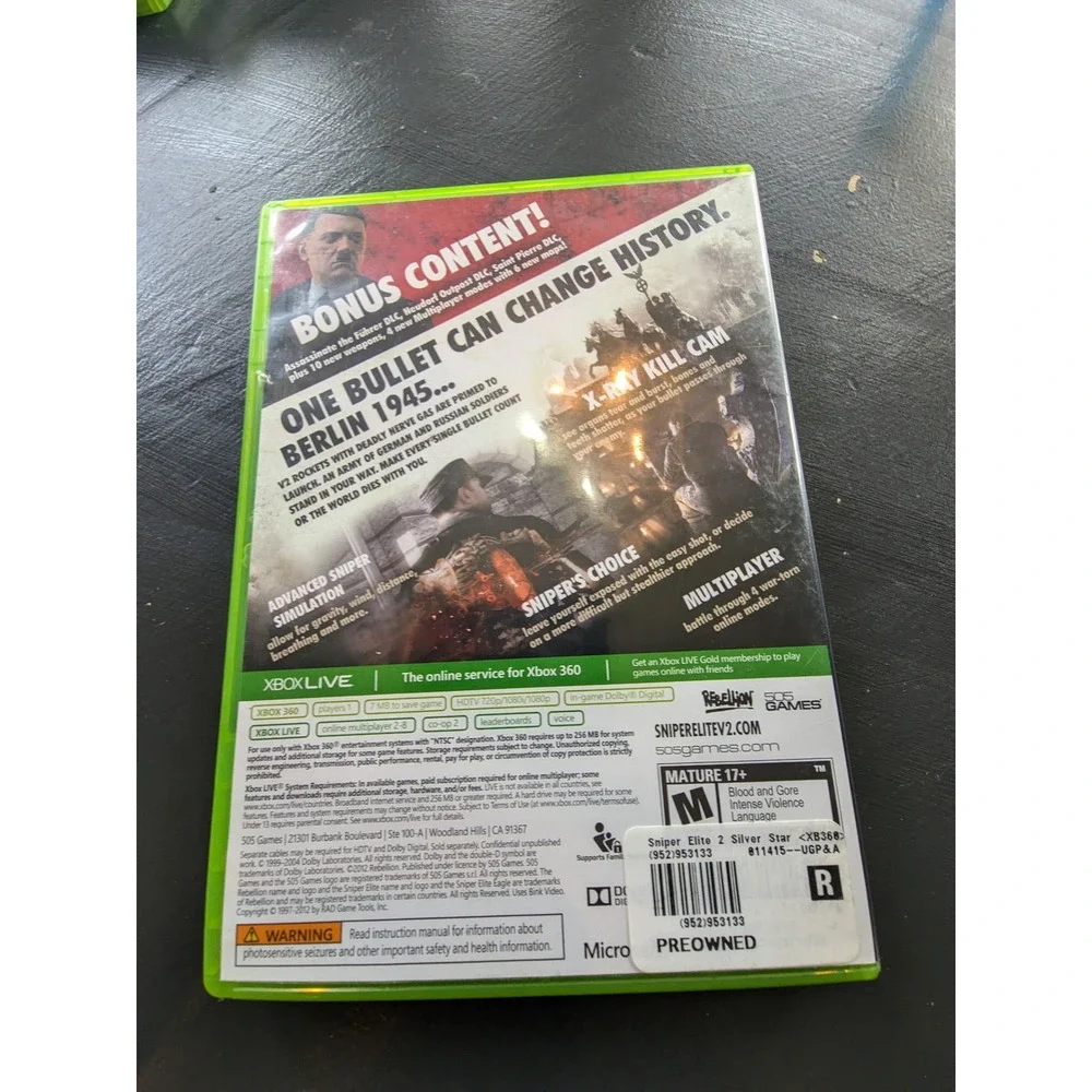 Xbox 360 Sniper Elite V2 Silver Star Edition‎ Game with Manual